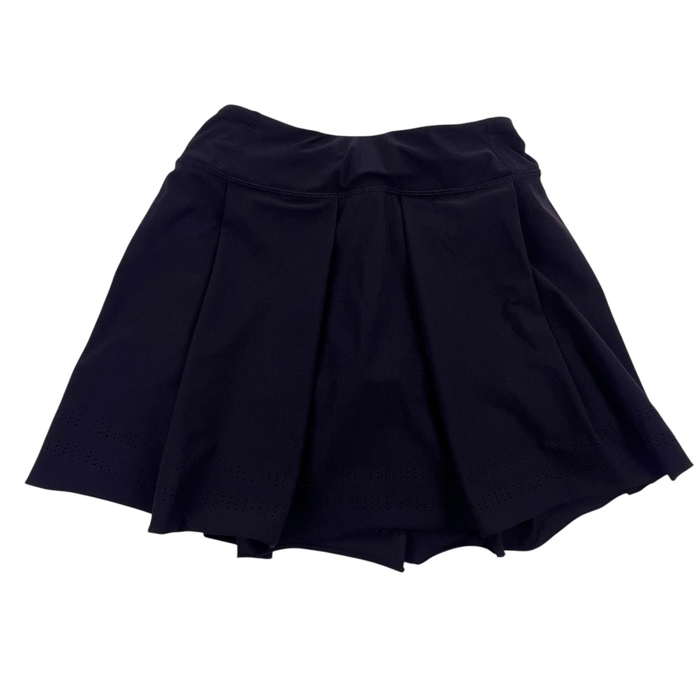 Ivivva Lululemon Black Pleated Tennis Skirt Laser Cut Hem Girls 12 Skort